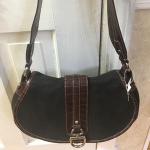 NWT Etienne Aigner Black Corduroy/ Leather Handbag